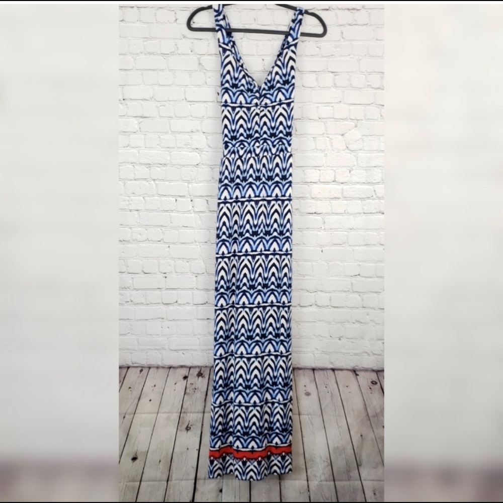 Blue white and red sleeveless maxi dress